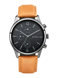 Titan Men Brass Dial & Leather Straps Analogue Watch NQ1805NL02