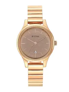Titan Women Textured Brass Dial & Bracelet Style Stainless Steel Analogue Watch 2679WM01