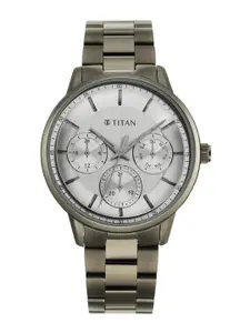 Titan Men Textured Dial & Stainless Steel Bracelet Style Straps Analogue Watch 90133QM01