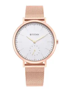 Titan Women Textured Dial & Bracelet Style Stainless Steel Analogue Watch NQ95142WM01