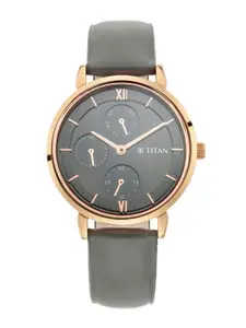 Titan Women Brass Dial & Leather Straps Analogue Watch NQ2652WL01