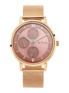 Titan Women Brass Dial & Stainless Steel Bracelet Style Straps Analogue Watch NQ2652WM01