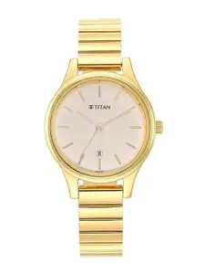 Titan Women Brass Dial & Stainless Steel Bracelet Style Straps Analogue Watch 2679YM01