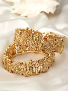 KARATCART Set Of 2 Gold-Plated Kundan-Studded Bangles