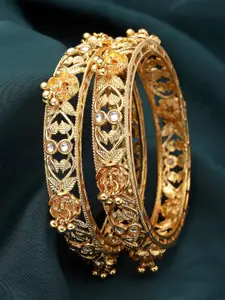 KARATCART Set Of 2 Gold-Plated Kundan-Studded Bangles