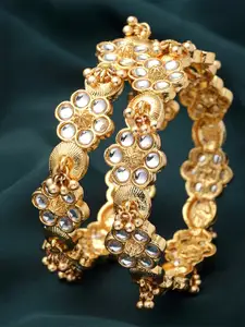 KARATCART Set Of 2 Gold-Plated Kundan-Studded Bangles