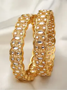 KARATCART 2-Pcs Gold-Plated Kundan Studded Bangles