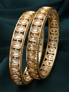 KARATCART Set Of 2 Gold Plated Kundan Studded Bangles
