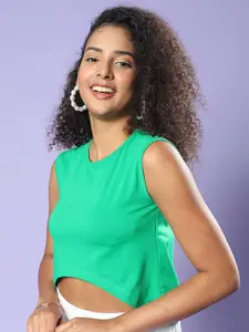 JUNEBERRY Sleeveless Cotton Crop High-Low Top