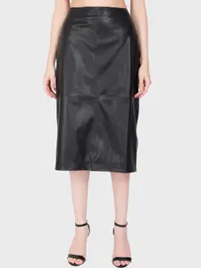 Justanned Leather Midi Straight Skirt