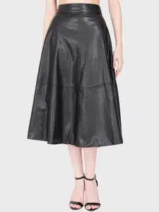 Justanned Ella Leather Midi Flared Skirt