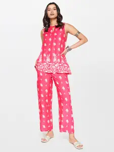 Global Desi Women Printed Top With Trousers Co-Ords
