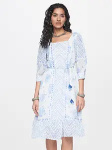 Global Desi Square Neck Fit and Flare Dress