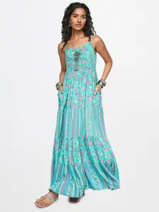 Global Desi Shoulder Straps Floral Print Maxi Dress