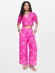 Global Desi Women Printed Top With Trousers Co-Ords