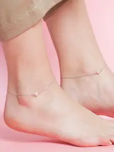 Zavya Pair Of Rhodium-Plated Pearls Sterling Silver Anklets