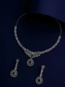 ASMITTA JEWELLERY Silver-Plated CZ-Studded Necklace and Earrings