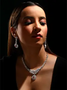 ASMITTA JEWELLERY Silver-Plated CZ-Studded Necklace and Earrings