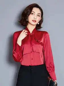 JC Collection Tie-Up Collar Long Sleeves Casual Shirt