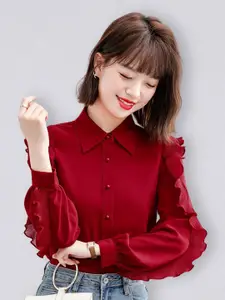 JC Collection Ruffle Long Sleeve Casual Shirt