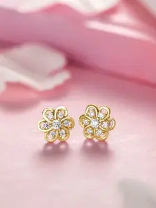 Zavya Gold-Toned CZ Studded Floral Studs Earrings