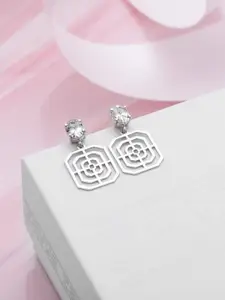 Zavya Silver-Toned CZ Studded Studs Earrings