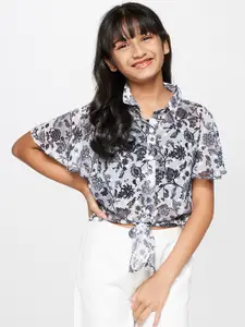 Global Desi Girls Floral Printed Tie-Up Detail Flared Sleeves Shirt Style Top