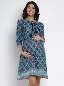 SIDE KNOT Ethnic Motifs Printed V-Neck A-Line Maternity Dress