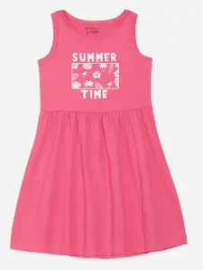 M&H Juniors Girls Typography Printed Pure Cotton A-Line Dress