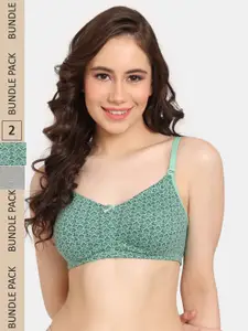 Rosaline by Zivame Pack Of 2 Printed Half Coverage All Day Comfort Seamless T-shirt Bra