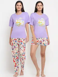 KLOTTHE 3 Pieces Humour And Comic Printed Night Suit