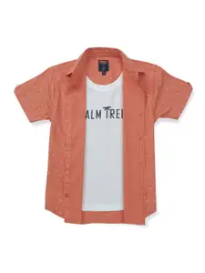 Palm Tree Boys Micro Ditsy Printed Spread Collar Cotton Casual Shirt