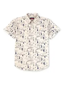 Palm Tree Boys Graphic Printed Spread Collar Cotton Casual Shirt