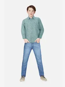 Palm Tree Boys Floral Micro Ditsy Printed Long Sleeve Cotton Casual Shirt