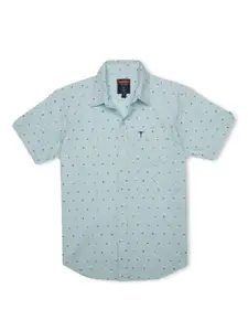 Palm Tree Boys Micro Ditsy Printed Short Sleeve Cotton Casual Shirt