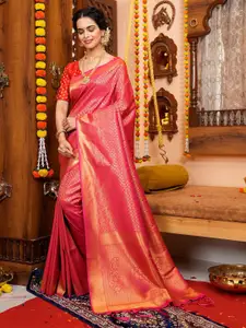 KARAGIRI Etnic Motif Silk Blend Kanjeevaram Zari Saree With Blouse Piece