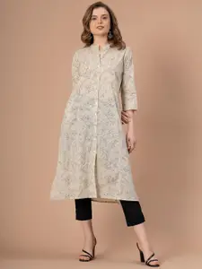 Mode by Red Tape Women Floral Printed Cotton Band Collar A-Line Kurta