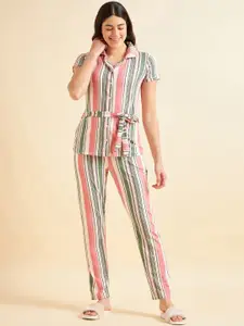 Sweet Dreams Peach-Coloured Striped Night Suit