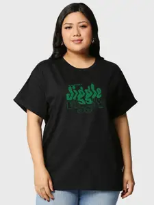 Bewakoof Plus Bewakoof Women Money Don't Jiggle Graphic Printed Plus Size Boyfriend T-shirt