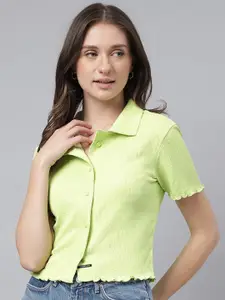 Xpose Comfort Spread Collar Crop Casual Shirt