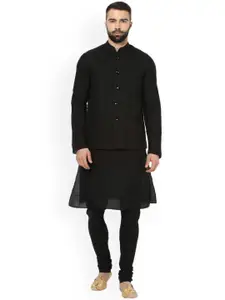 KISAH Men Textured Regular Fit Woven  Kurta Jacket Churidar Set