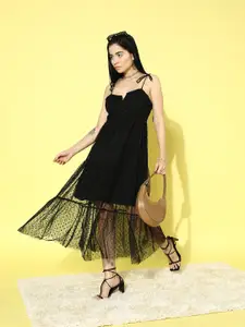 Berrylush Black Net Fit & Flare Mini Dress