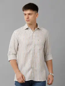 Linen Club Striped Spread Collar Pure Linen Casual Shirt