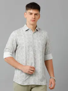 Linen Club Geometric Printed Pure Linen Casual Shirt
