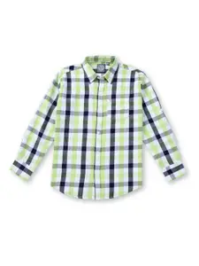 Palm Tree Infant Checked Spread Collar Cotton Casual Shirt