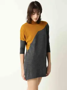 RAREISM Women Grey & Mustard Colourblocked Pullover