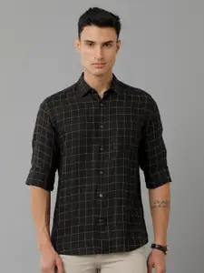 Linen Club Grid Tattersall Checked Pure Linen Casual Shirt