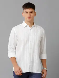 Linen Club Striped Spread Collar Pure Linen Casual Shirt
