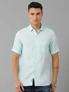 Linen Club Spread Collar Short Sleeves Linen Casual Shirt