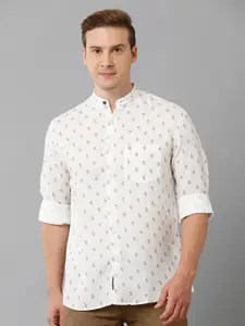 Linen Club Conversational Printed Long Sleeve Pure Linen Casual Shirt